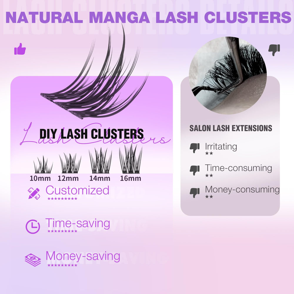 EYDEVRO manga-look close-up shows wispy, natural-textured clusters for easy home wear.