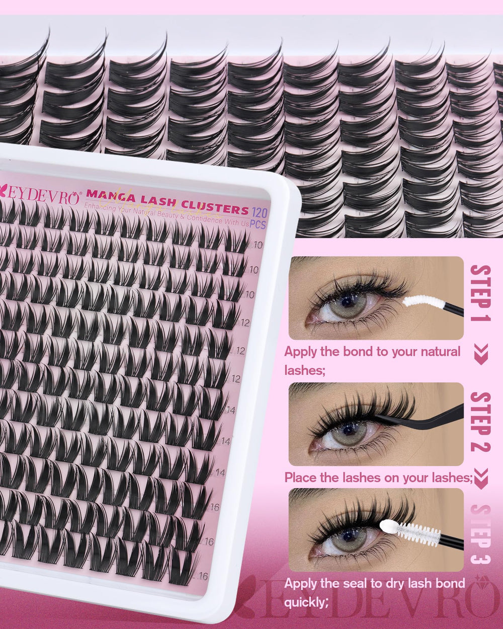 EYDEVRO precision tweezers and brush help apply with control.