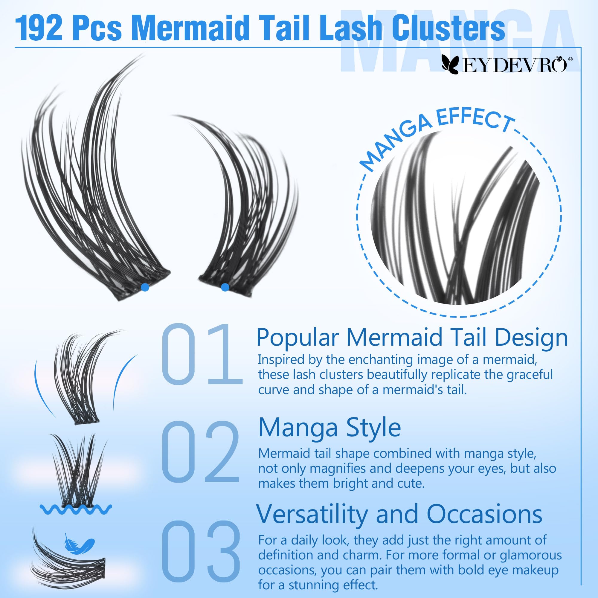 EYDEVRO Wispy Lash Clusters natural 10-16mm close-up, seamless blend with real lashes.
