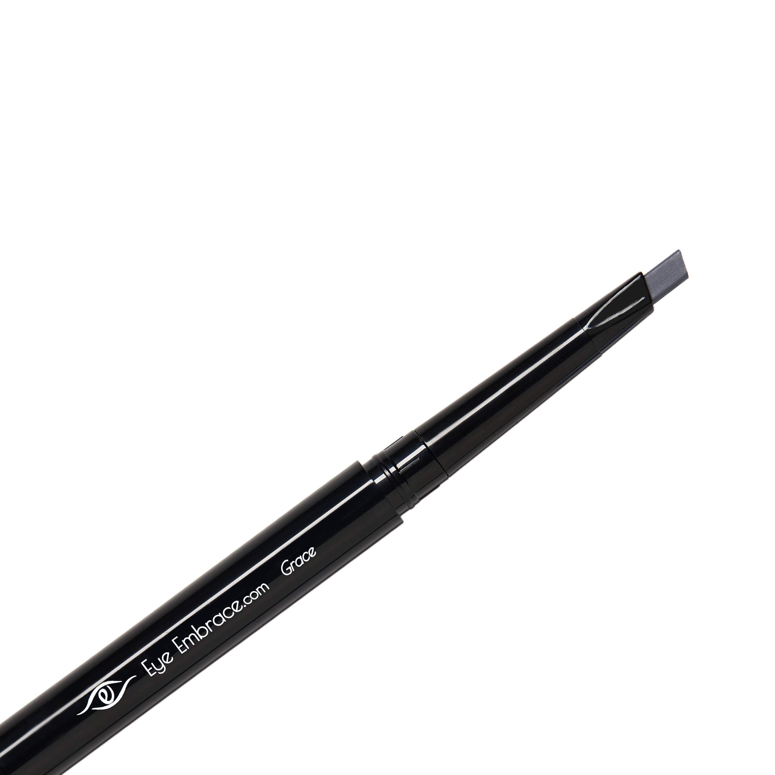 Eye Embrace Grace medium-gray eyebrow pencil with diamond wedge for precise brow definition.