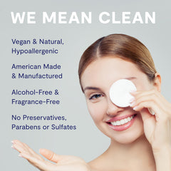 Eye Love lid and lash cleanser applied on cotton pad for easy use.