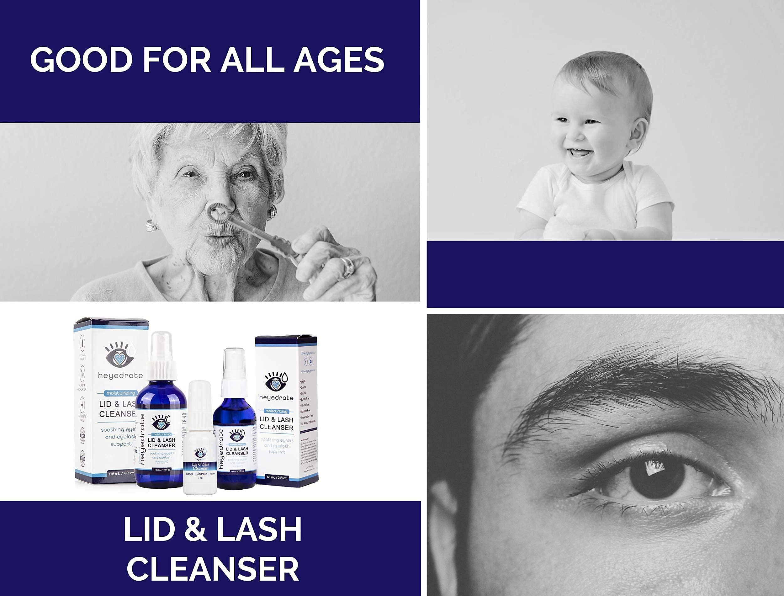 Eye Love lid and lash cleanser packaging close-up with pump mechanism.