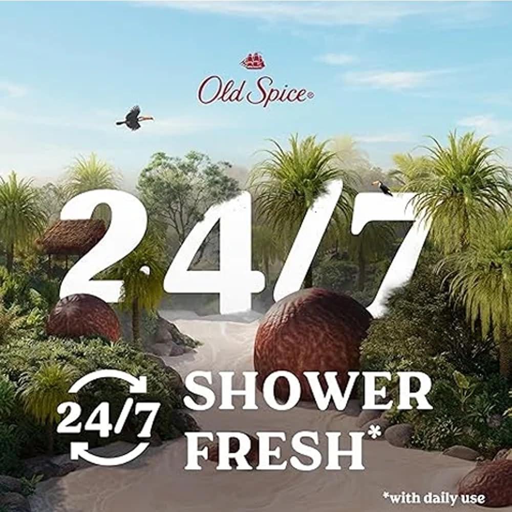 Eye See Old Spice shea-butter-moisturization image emphasizes skin-softening hydration after shower.