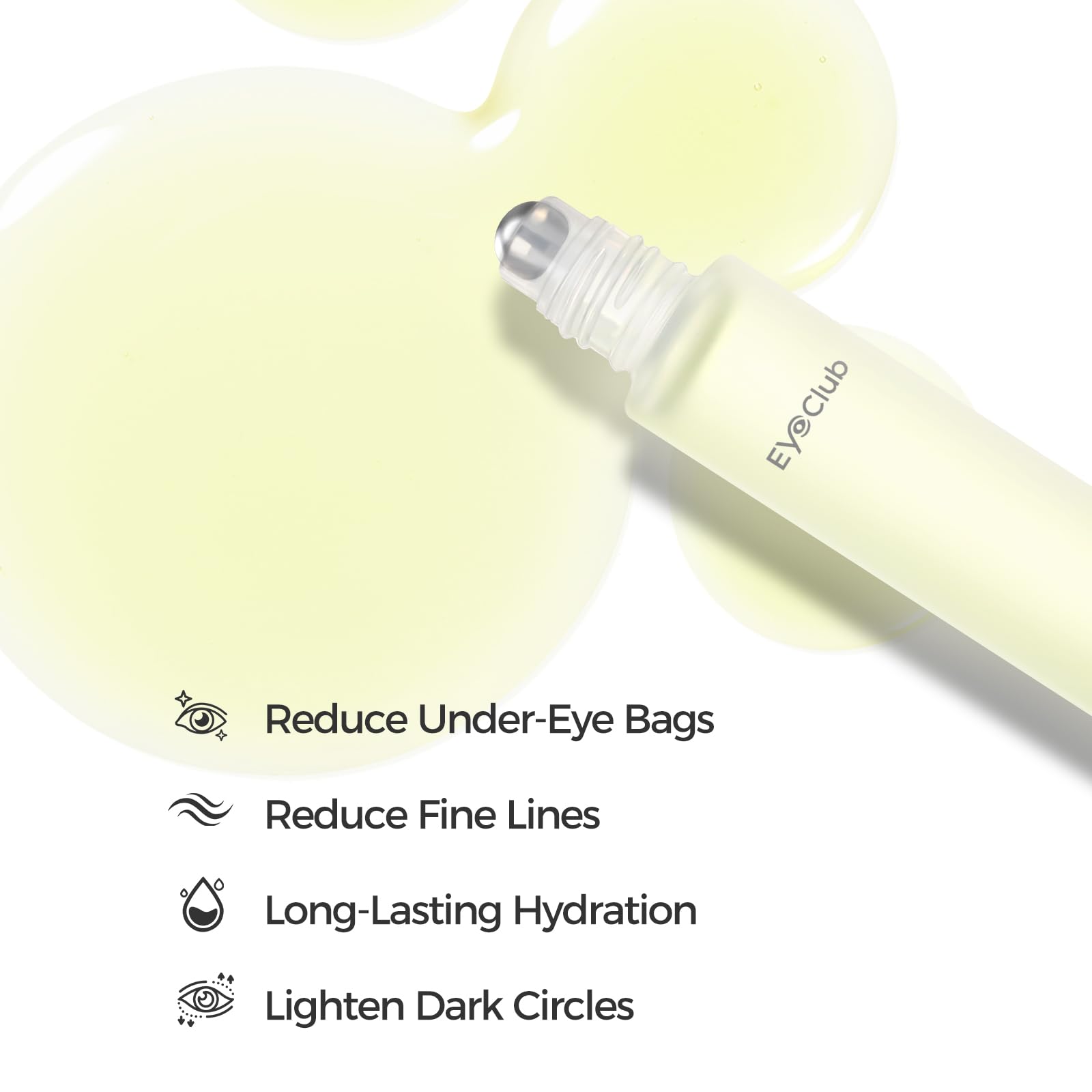 EyeClub silky serum texture absorbs quickly for smoother under-eye appearance.