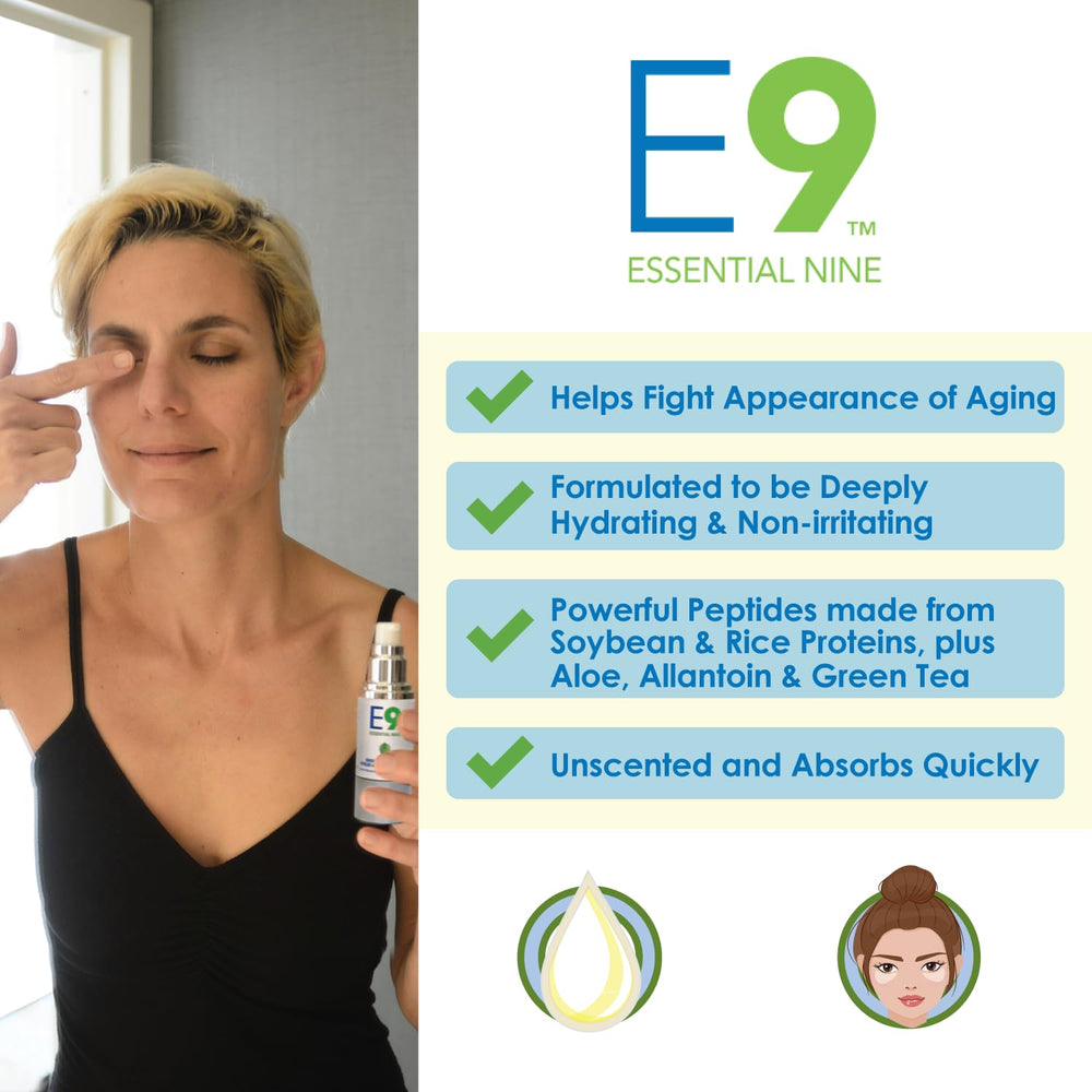 EyeEco Essential 9 serum box conveys premium ingredients and soothing daytime moisture.