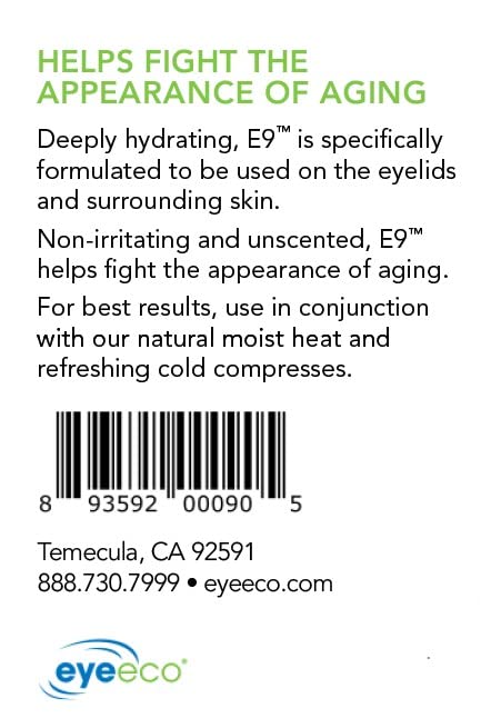 EyeEco Essential 9 serum ingredients highlight aloe, chamomile, green tea benefits.