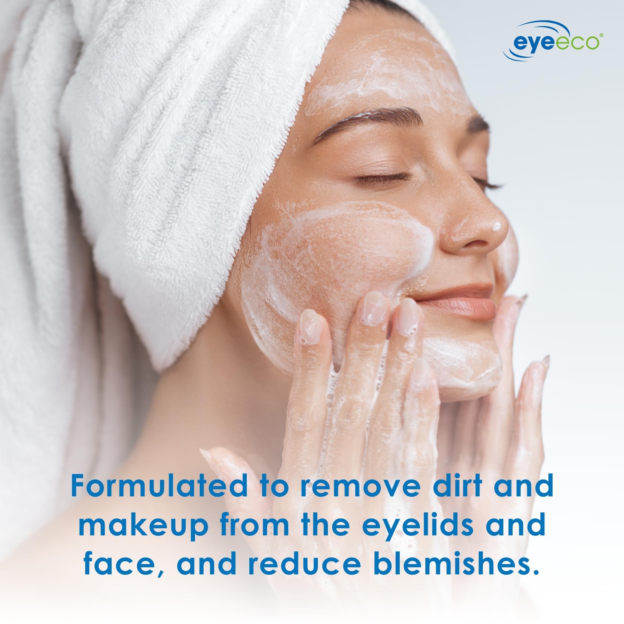 EyeEco pump-top dispenser for easy, controlled cleansing.