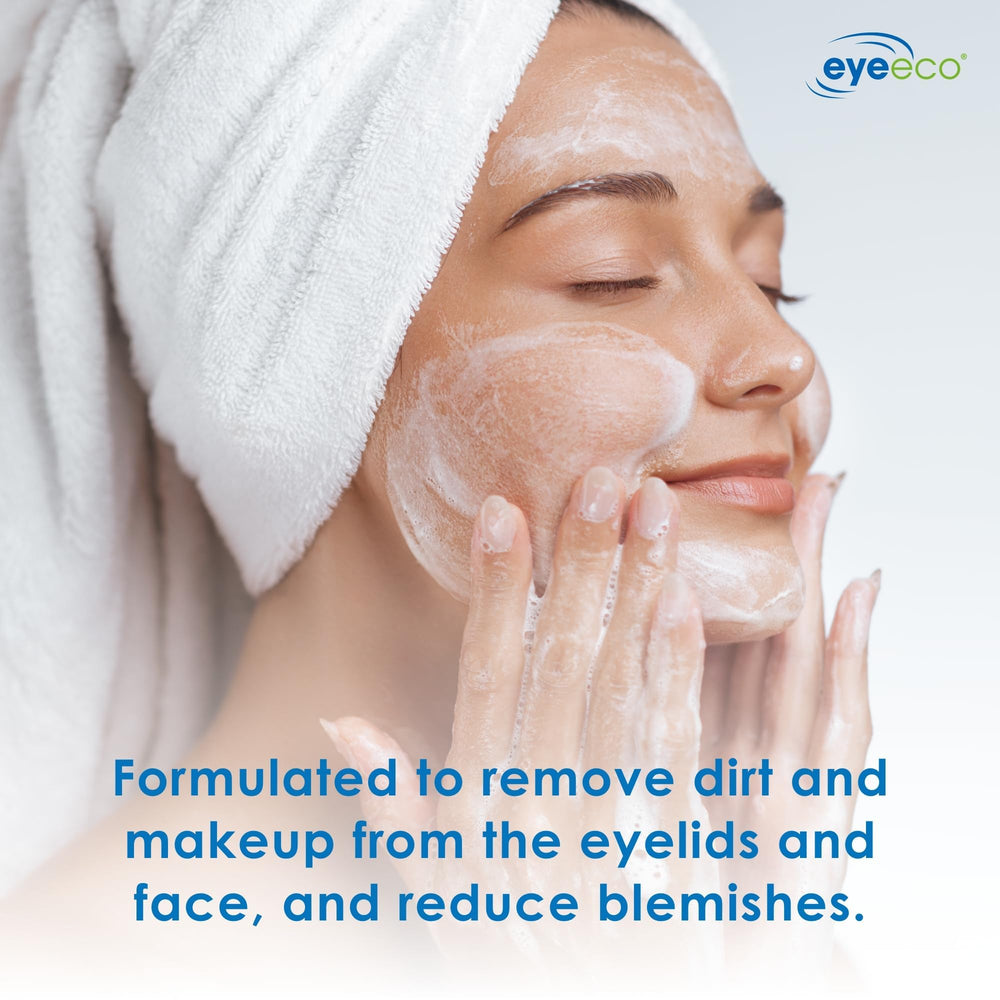 EyeEco pump-top dispenser for easy, controlled cleansing.