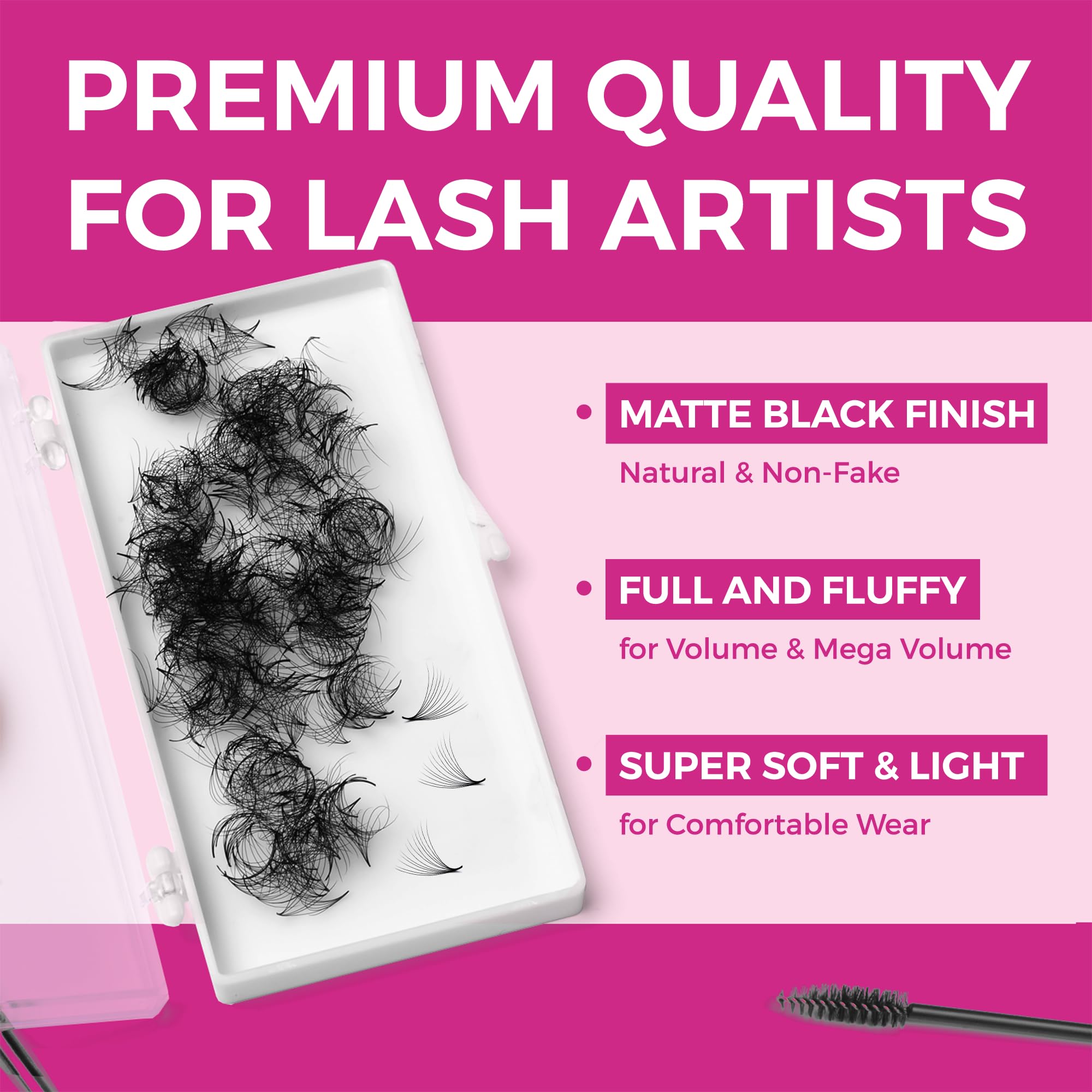 Eyesy Lash 500 promade fans case highlights efficient storage and quantity.
