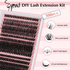 Eyevis lash clusters kit lengths 8-16mm ready for custom extensions.
