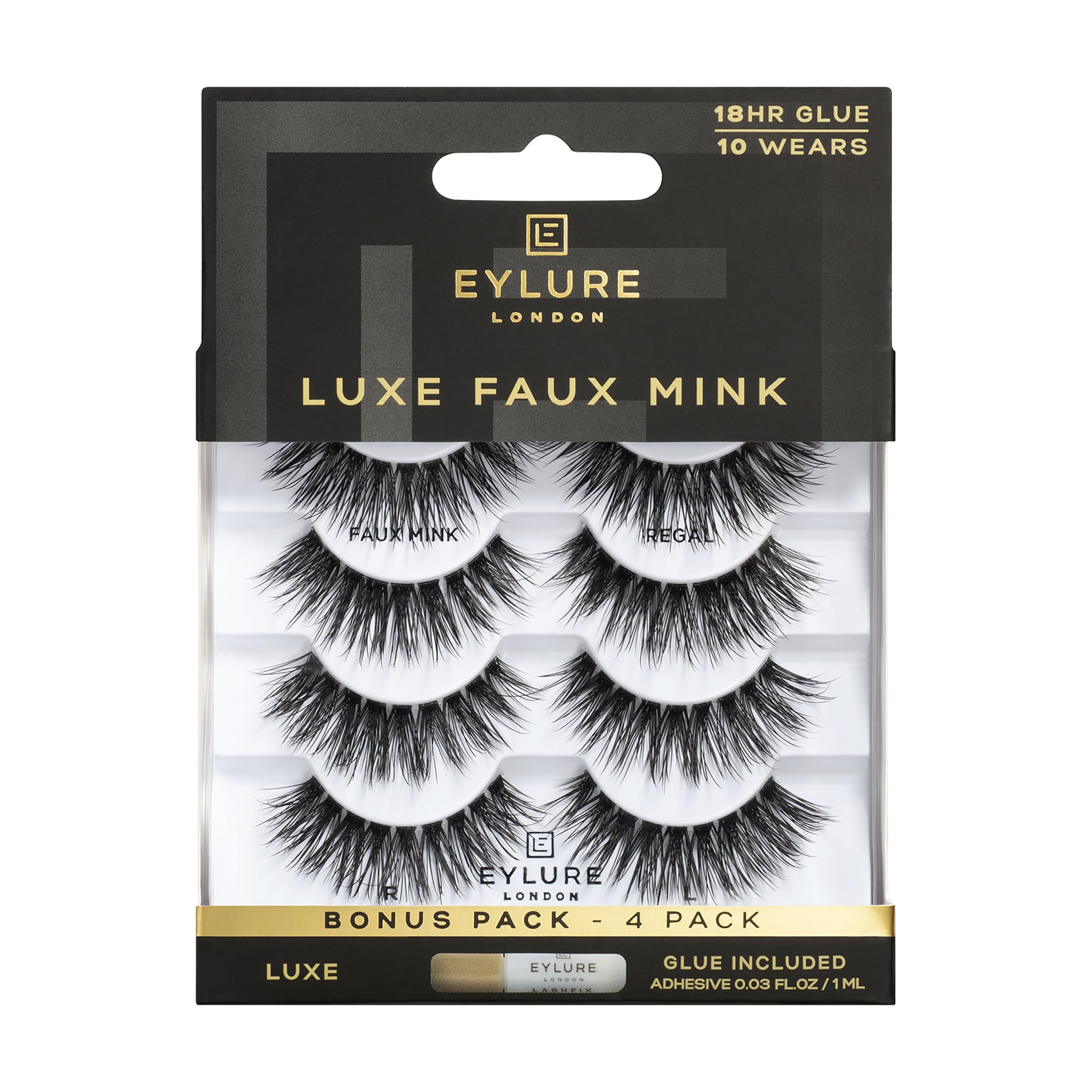 Eylure Luxe Faux Mink Regal Lashes offer dramatic length for a captivating gaze