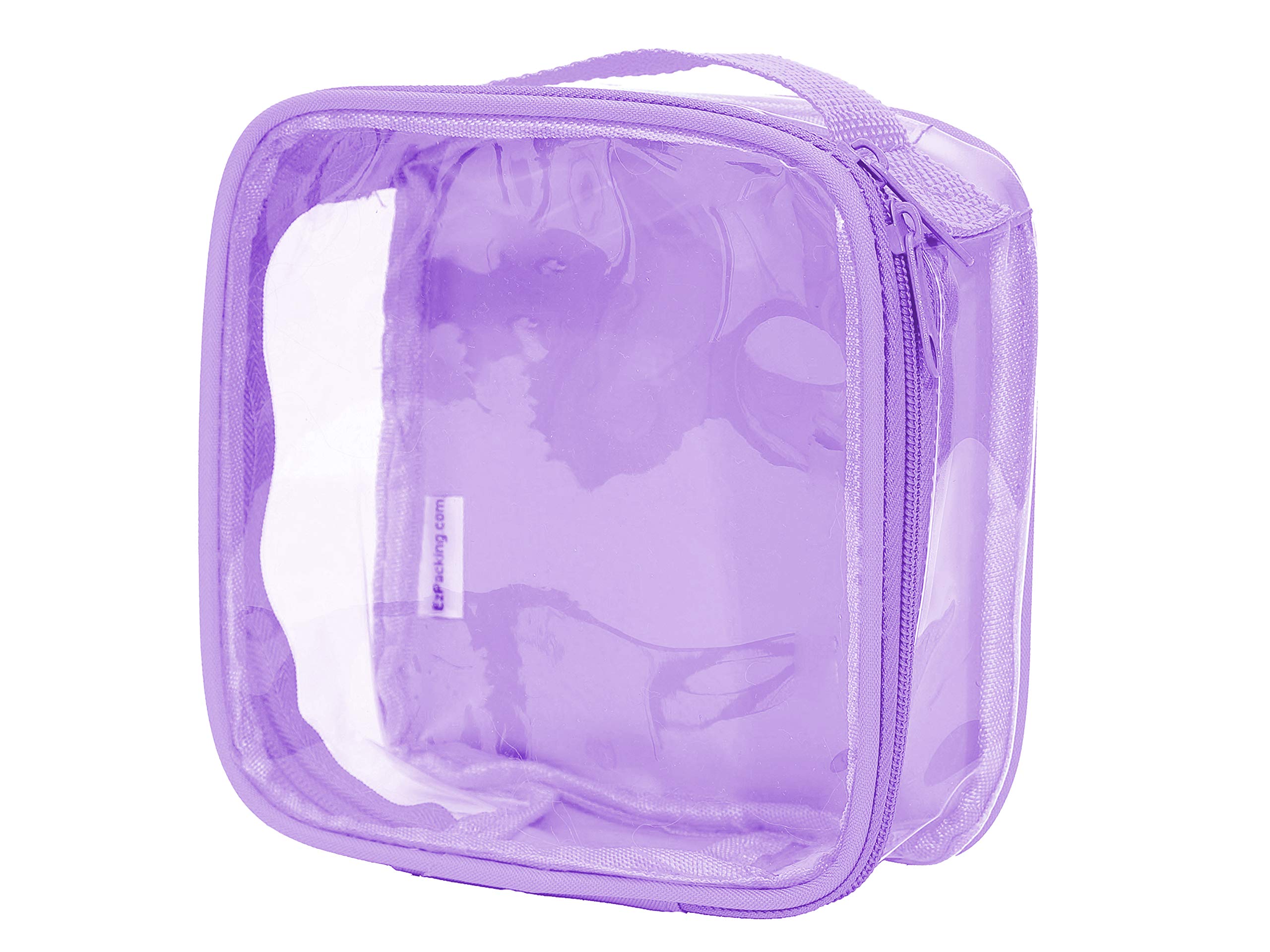 EzPacking clear toiletry bag lilac front view shows transparent design for easy item visibility.