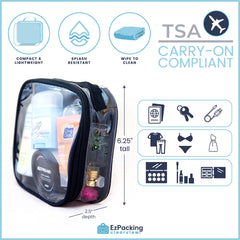 EzPacking clear toiletry bag lilac interior filled demonstrates organized storage for essentials.