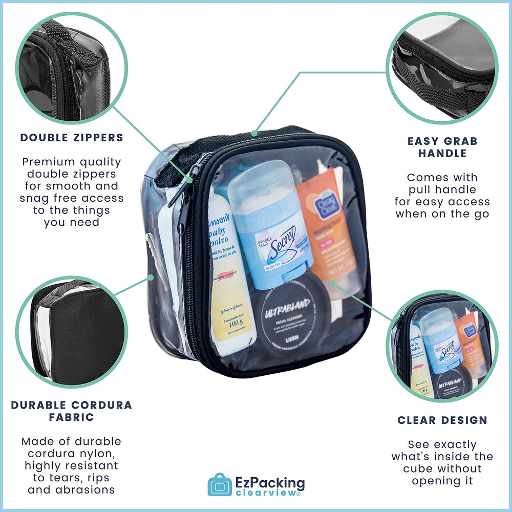 EzPacking clear toiletry bag lilac twin-pack ready design supports travel sets.