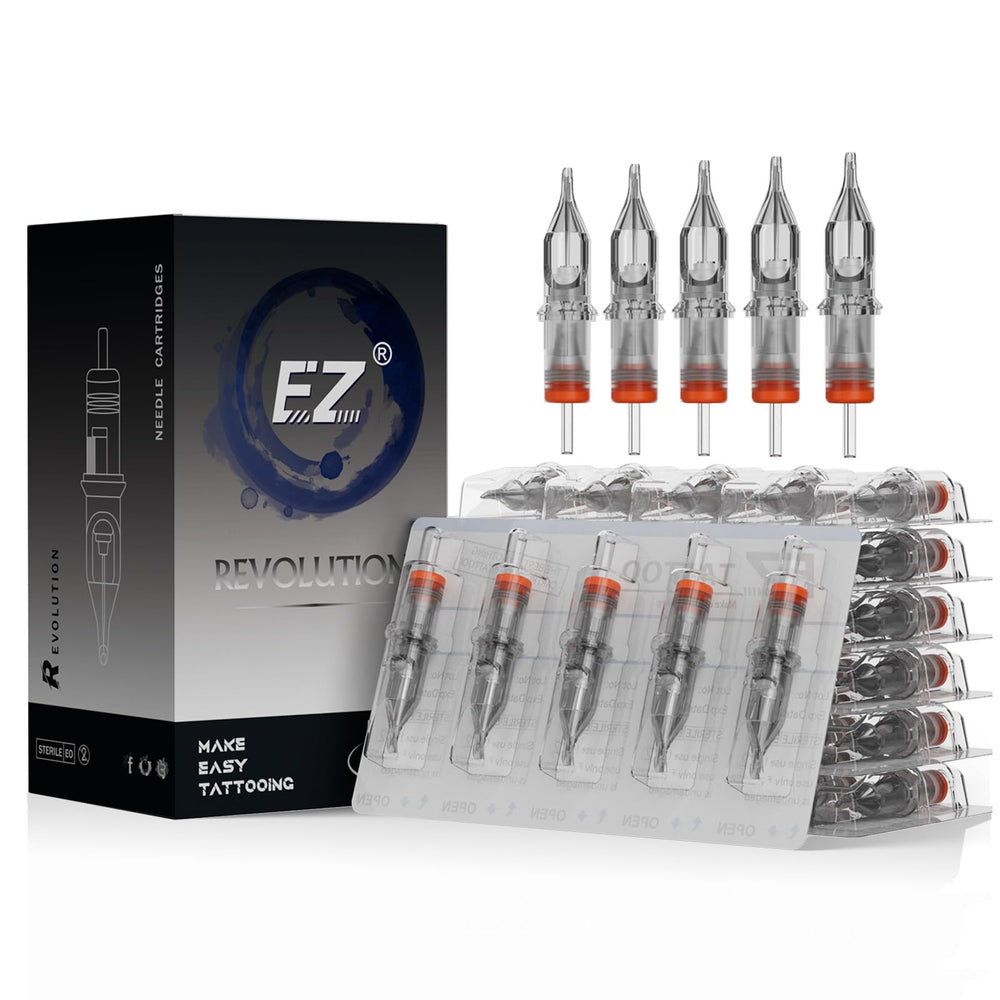 EZTAT2 EZ Tattoo Cartridges 50Pcs compatible with standard grips for smooth, precise tattooing.