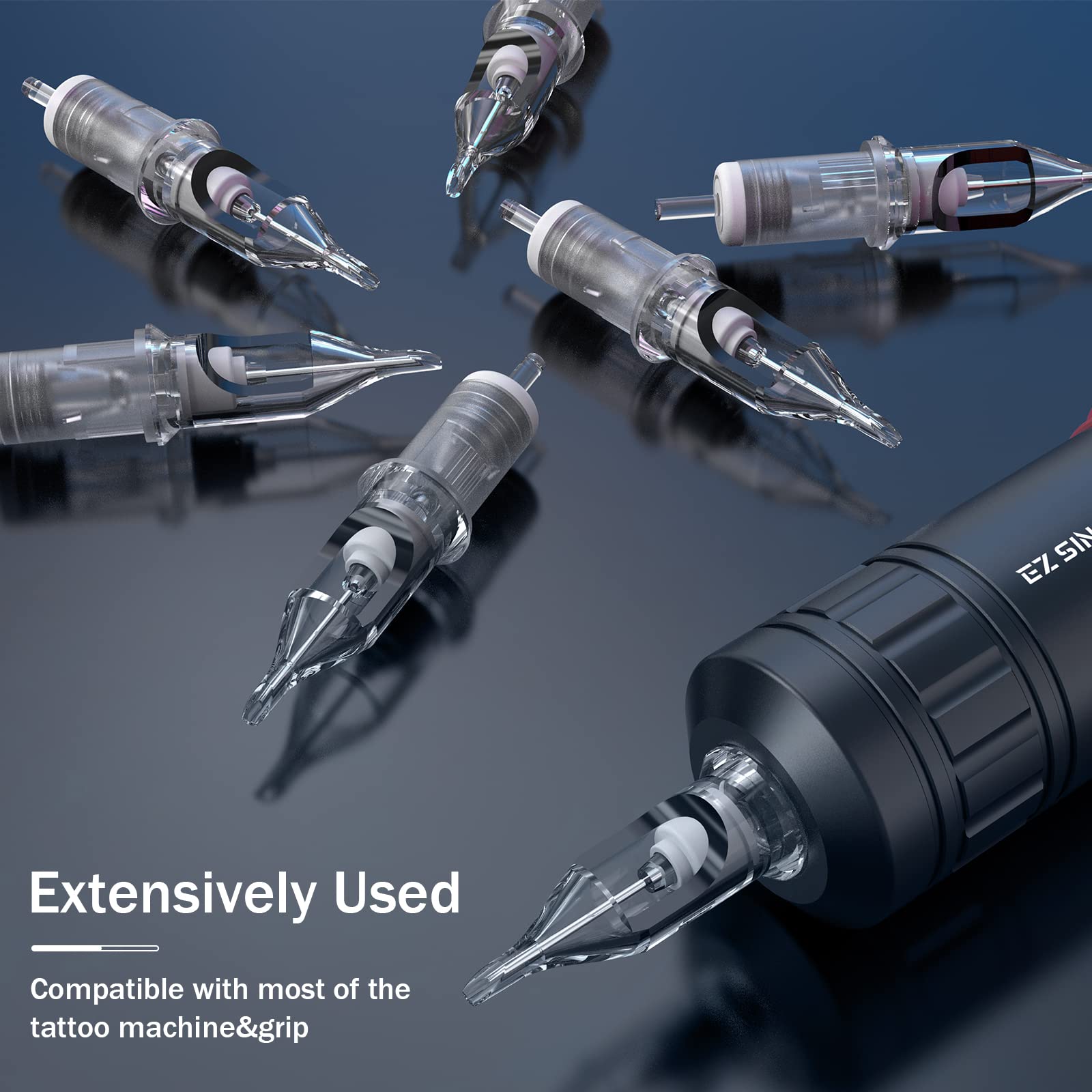 EZTAT2 EZ Tattoo cartridge needles light tip body improves visibility during work.