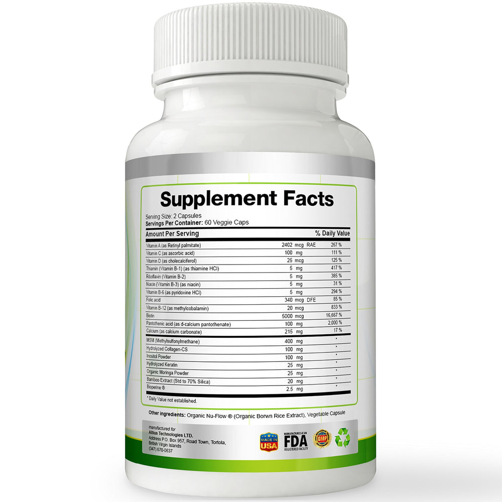 GMP-certified manufacturing badge on EzyAbsorb Hair Formula 19 bottle