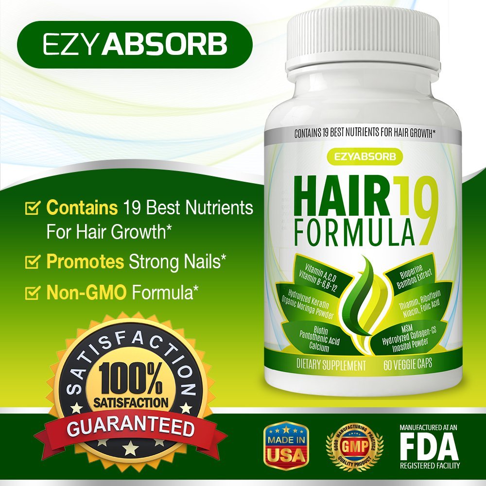 Close-up of ingredients in EzyAbsorb Hair Formula 19 blend for hair health