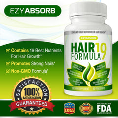 Close-up of ingredients in EzyAbsorb Hair Formula 19 blend for hair health