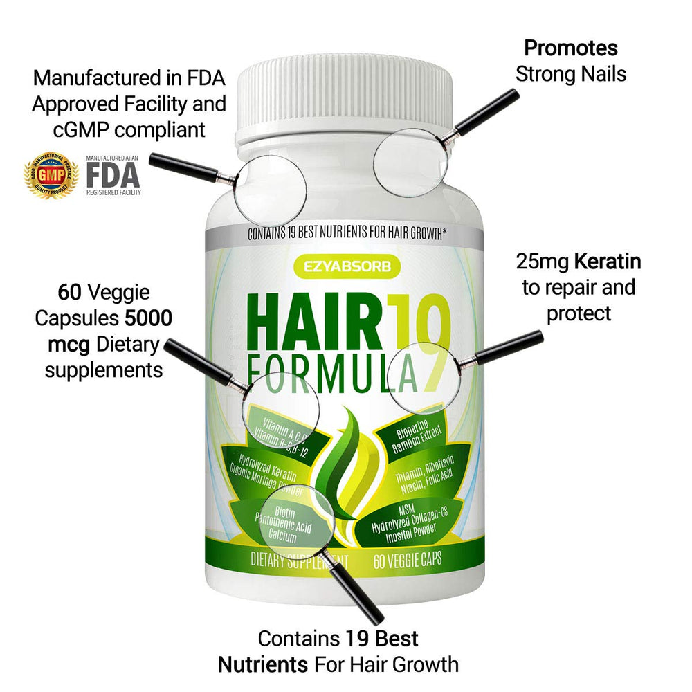 No artificial excipients in EzyAbsorb Hair Formula 19