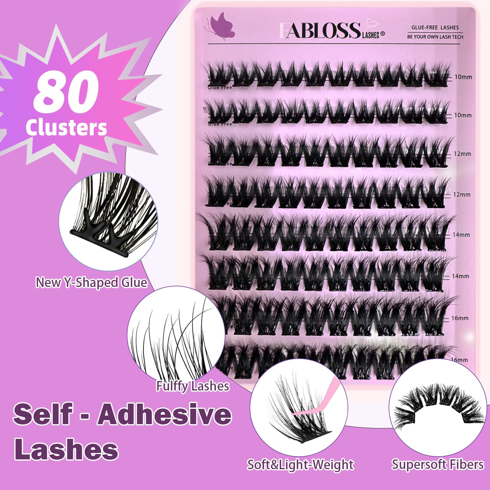 Fabblosslashes self-adhesive lashes pack shows mess-free application and easy removal.