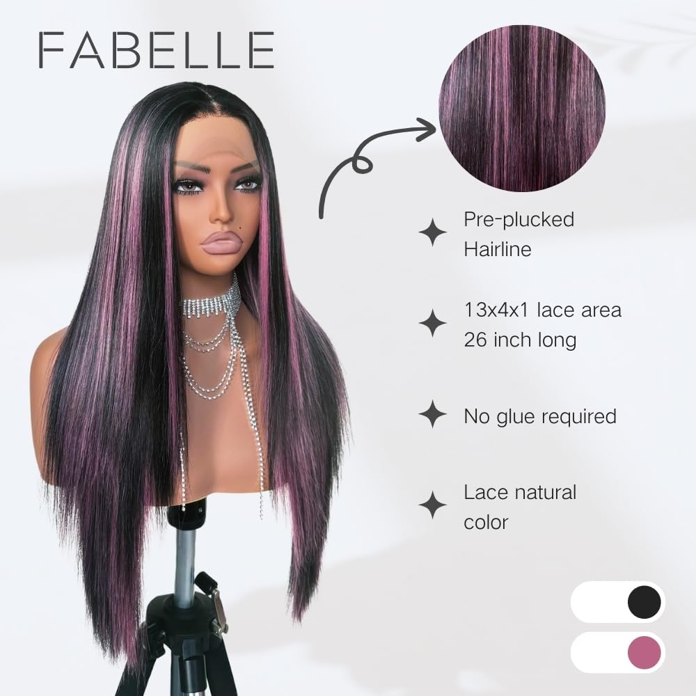 FABÉLLE long straight wig 26in with soft synthetic fiber for smooth wear