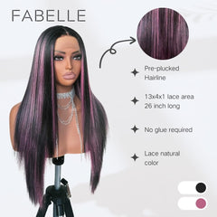 FABÉLLE long straight wig 26in with soft synthetic fiber for smooth wear