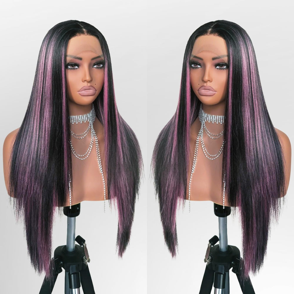 FABÉLLE pink-black wig close-up showing baby hairs and realistic hairline