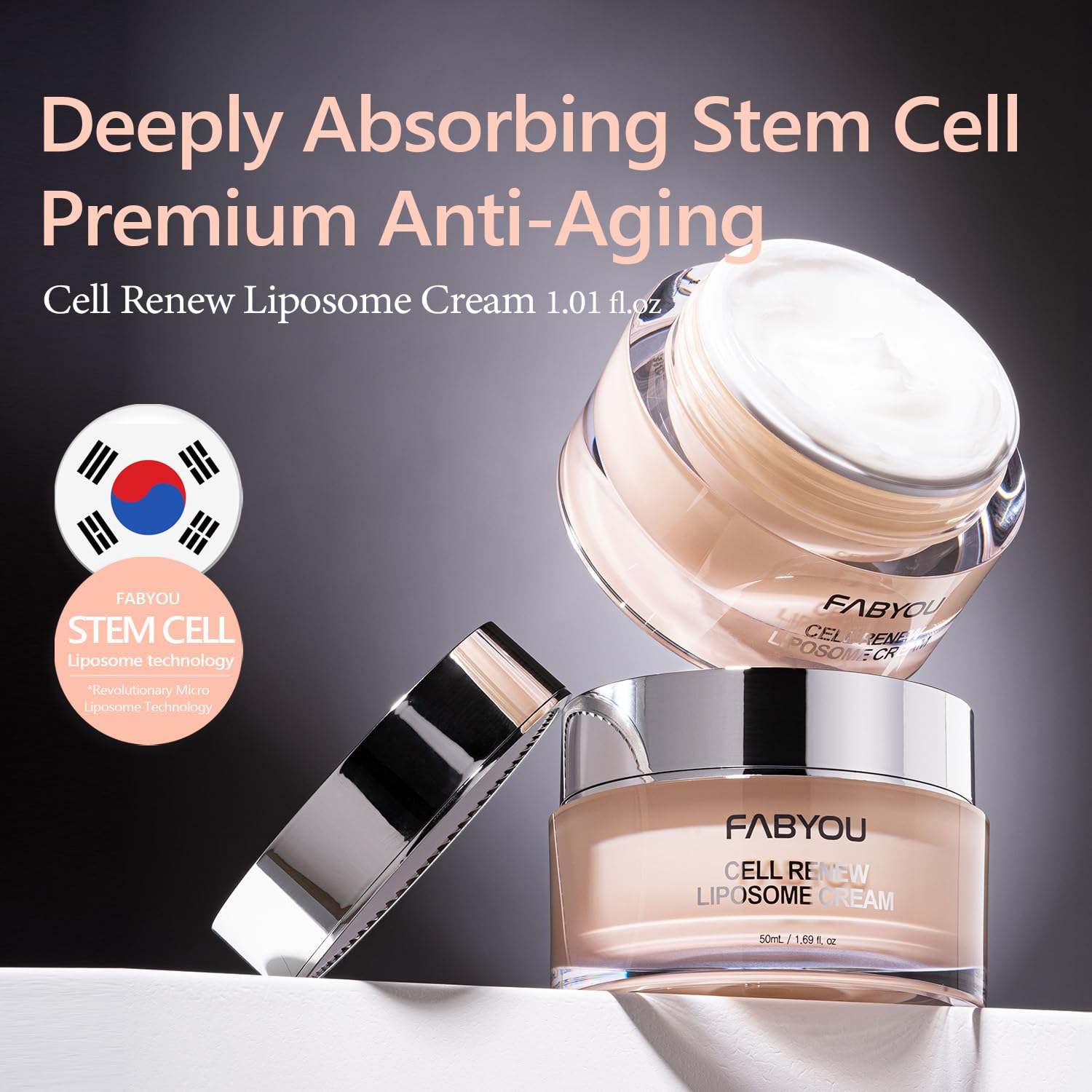 FABYOU Cell Renew Liposome Cream texture closeup demonstrates silky absorption for daily use.
