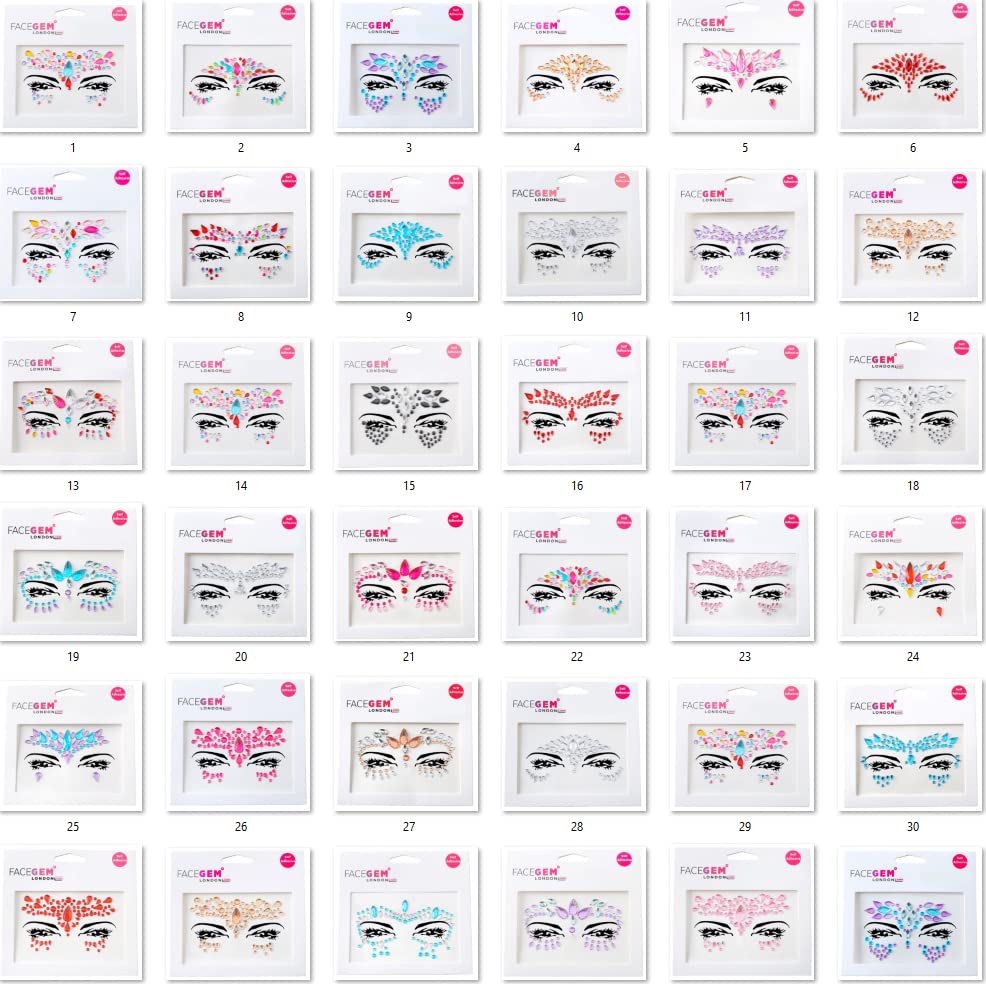FACEGEM LONDON 32pcs face gems random-designs sparkle for festive looks with easy application