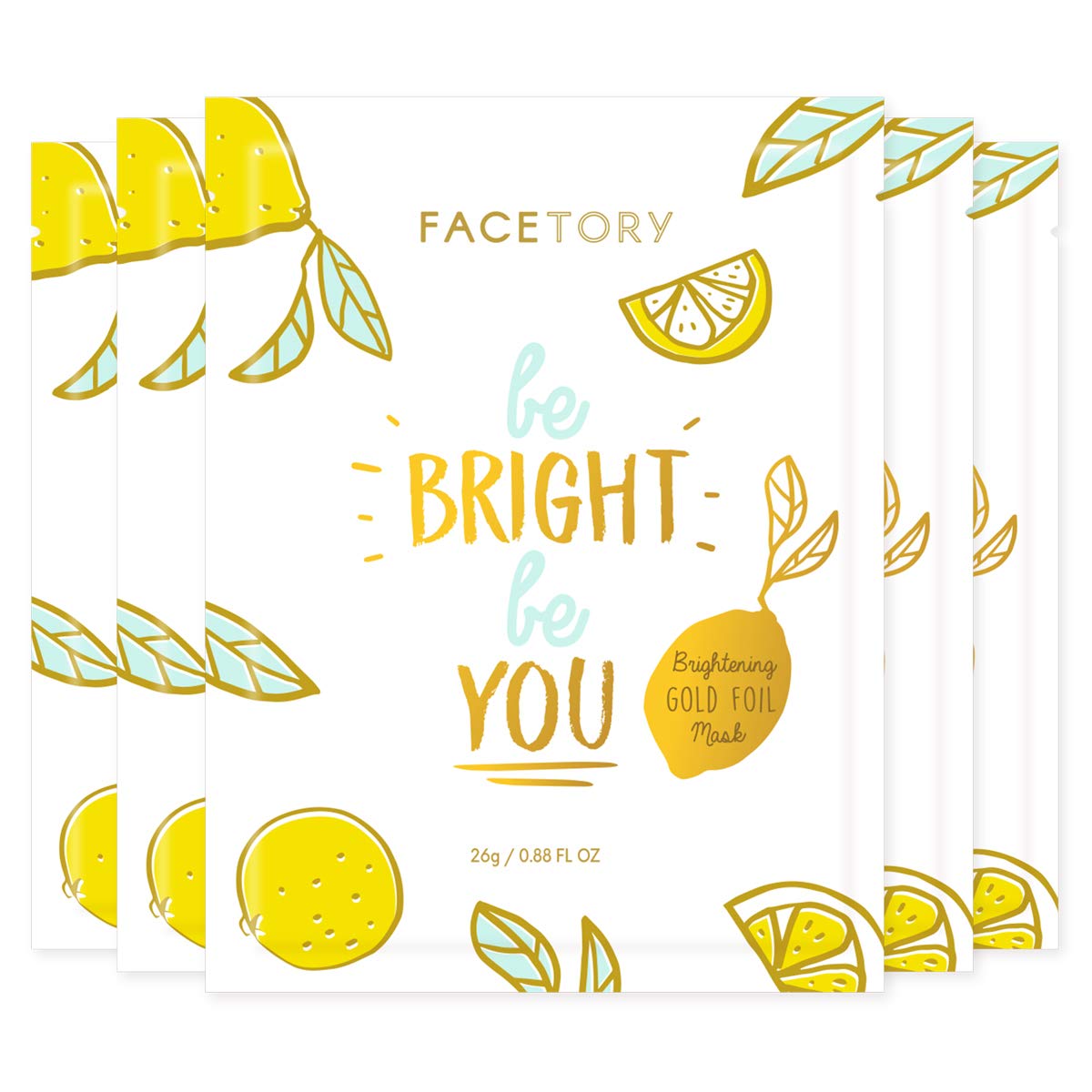 Facetory Be Bright sheet mask with gold foil and lemon for radiant, even-toned skin