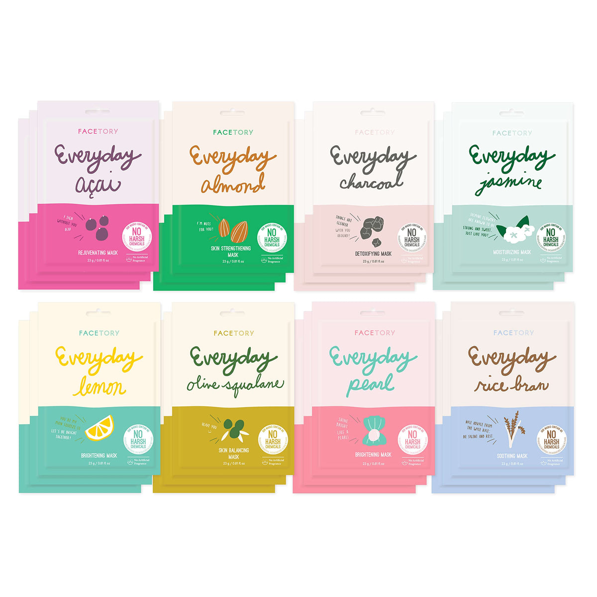 FACETORY Everyday 8 Collection box front showcasing masks for all skin types