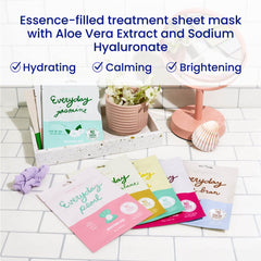 FACETORY Everyday 8 Collection sheet masks close-up showing textures and serums for hydration