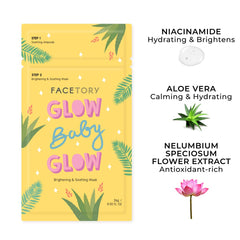 FACETORY Glow Baby Glow sheet mask drenched in hydrating essence.