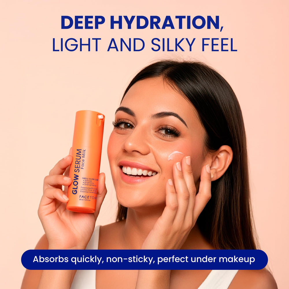 FaceTory Glow Serum Face Milk layered under makeup for a smooth base