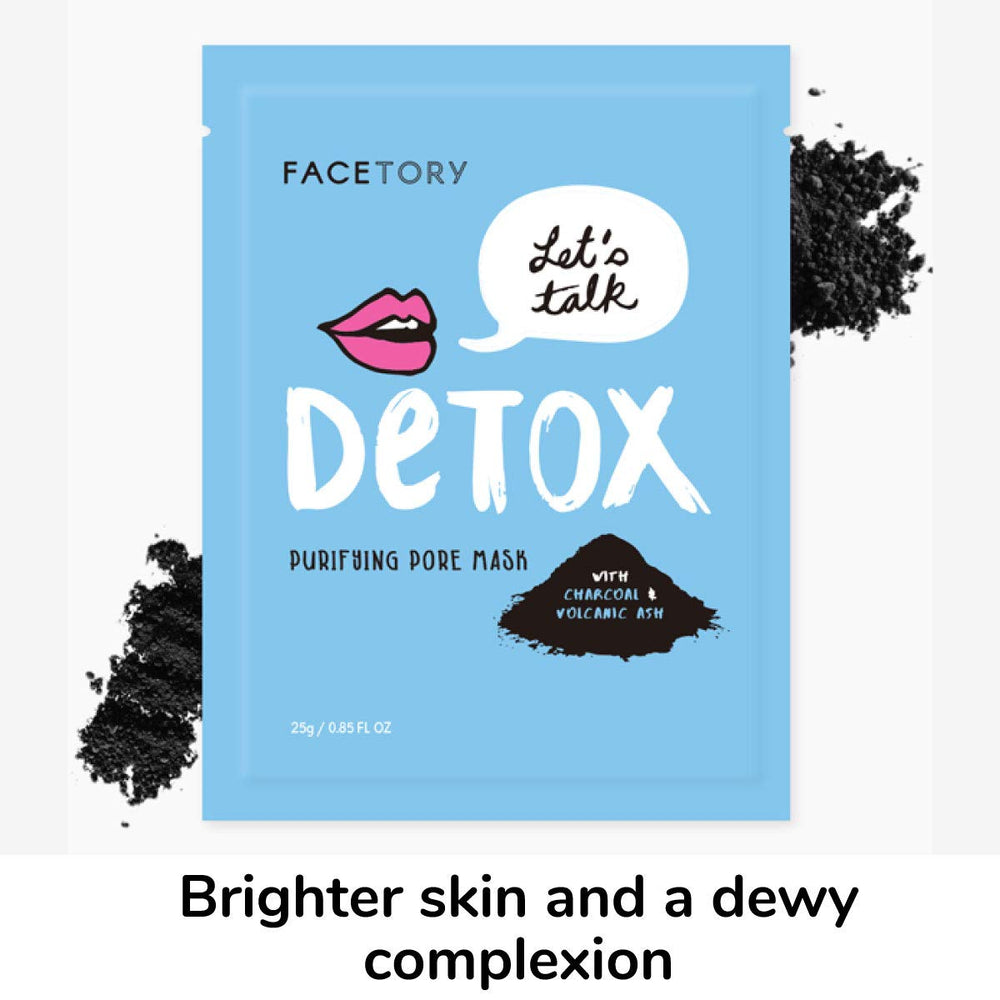 FACETORY Let's Talk Detox purifying essence bottle shot conveys soothing hydration.