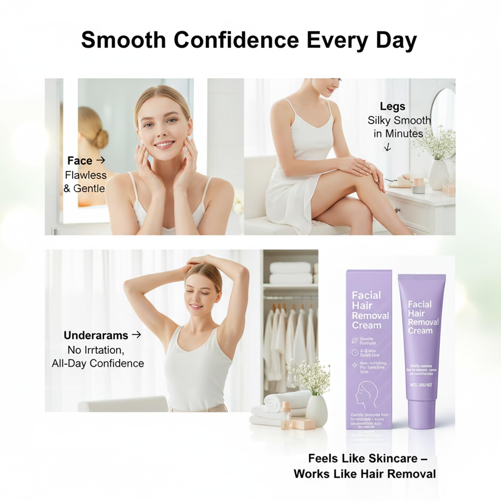 Facial Hair Removal Cream compact 30ml packaging for travel and storage.