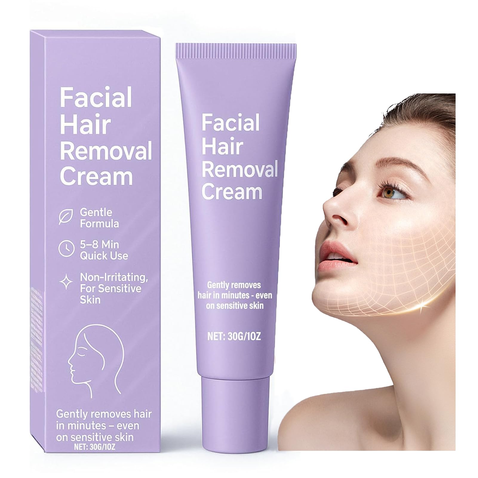 Facial Hair Removal Cream upper lip application for quick, gentle grooming.