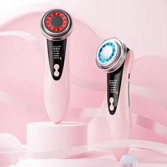 Facial Massager Galvanic 4-in-1 pink front view with red/blue LED therapy.