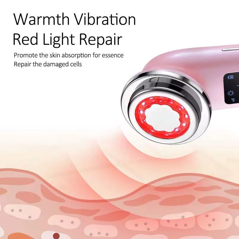 Facial Massager Galvanic 4-in-1 pink in-use for at-home cordless treatment.