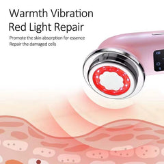Facial Massager Galvanic 4-in-1 pink in-use for at-home cordless treatment.