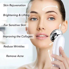 Facial Massager Galvanic 4-in-1 LED ring in use for soothing facial treatment.