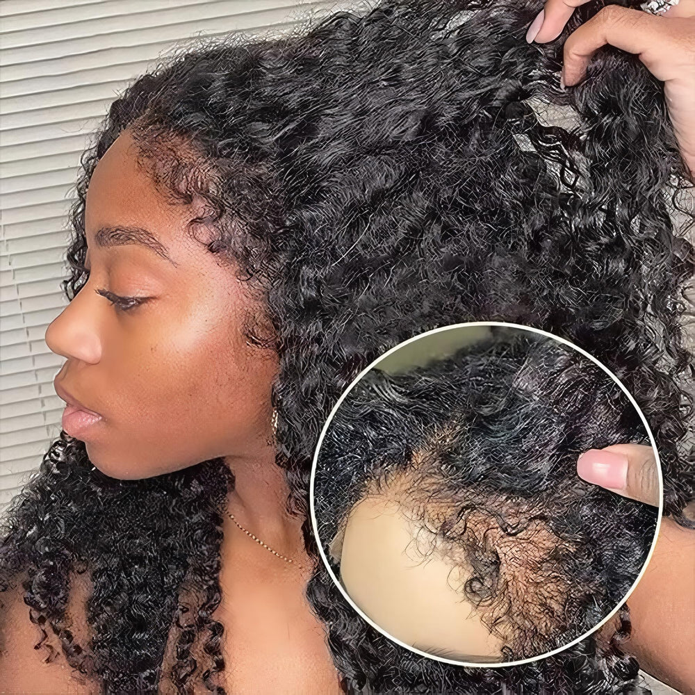 FACMOOD 4C edges kinky curly lace front wig with natural hairline for daily wear