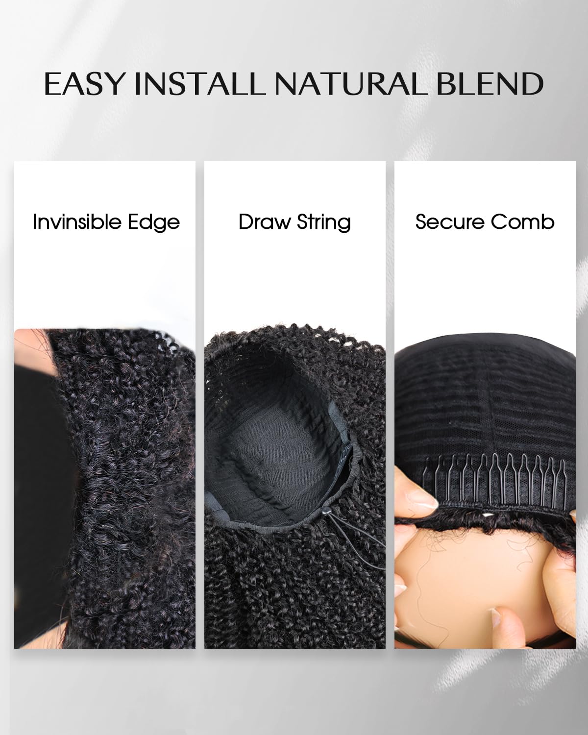 FACMOOD glueless wig with drawstring and combs for secure fit