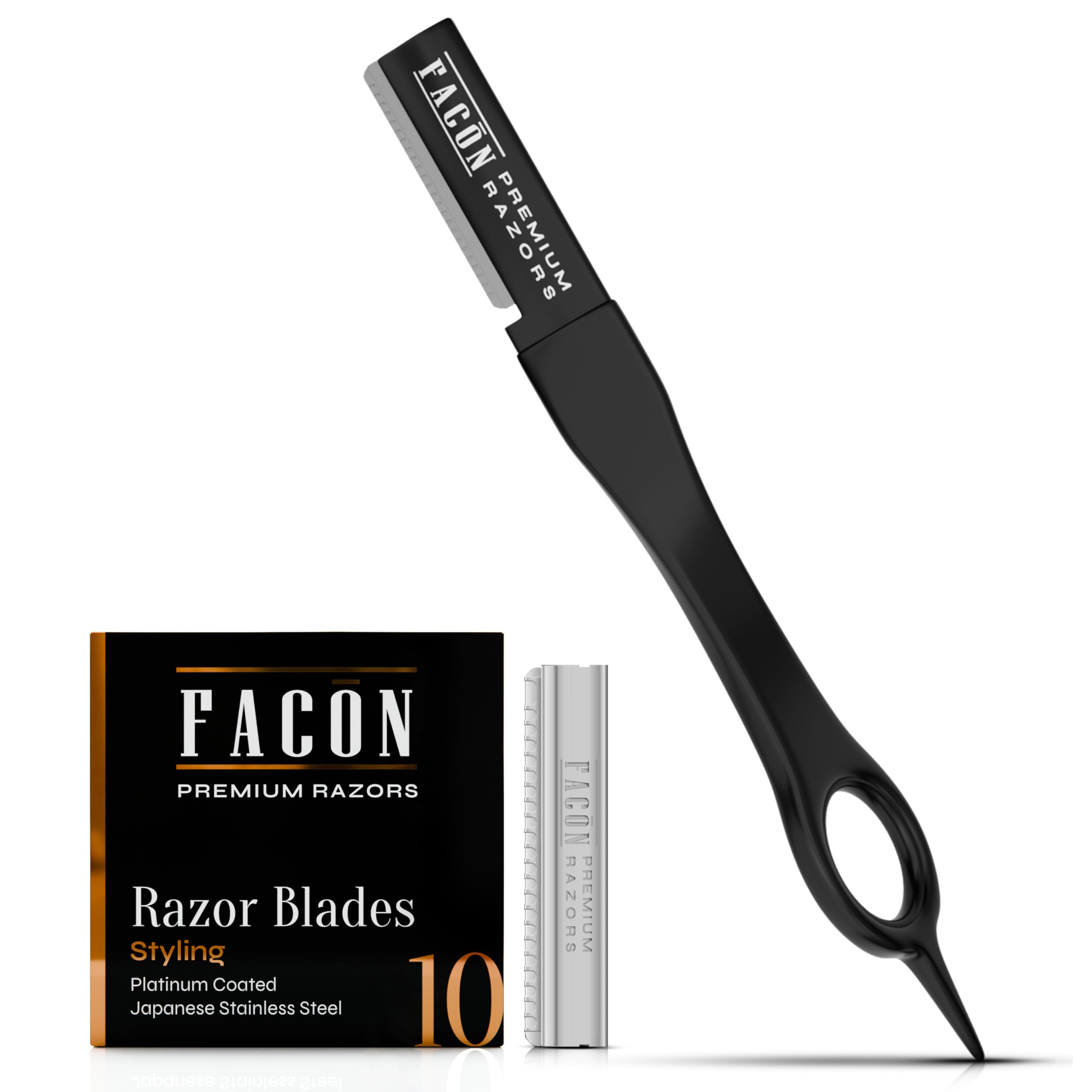 FACON beard razor professional straight edge showing crisp line work for a barber-like finish