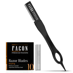 FACON beard razor professional straight edge showing crisp line work for a barber-like finish