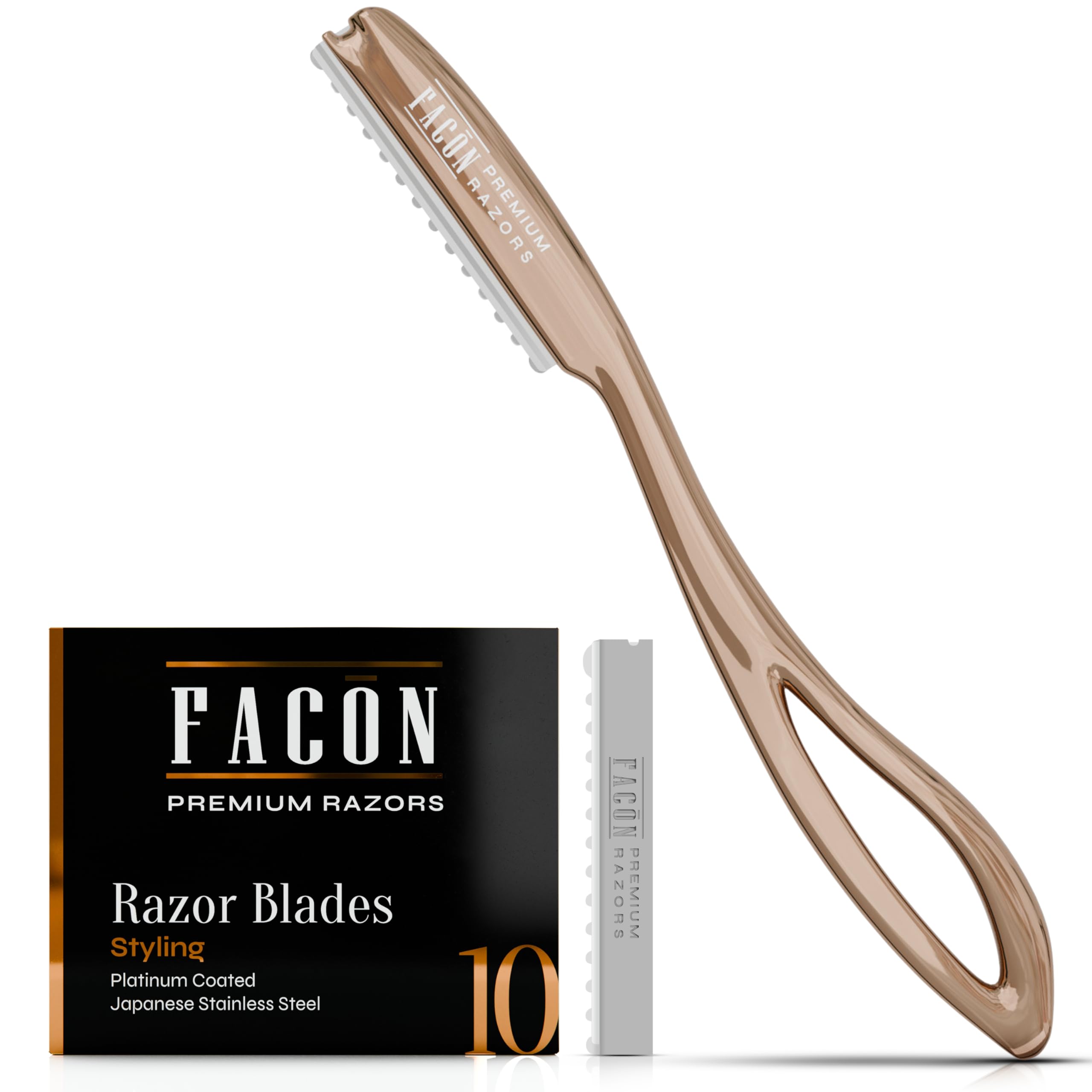 FACON Faether razor close-up blades for precise cuts.