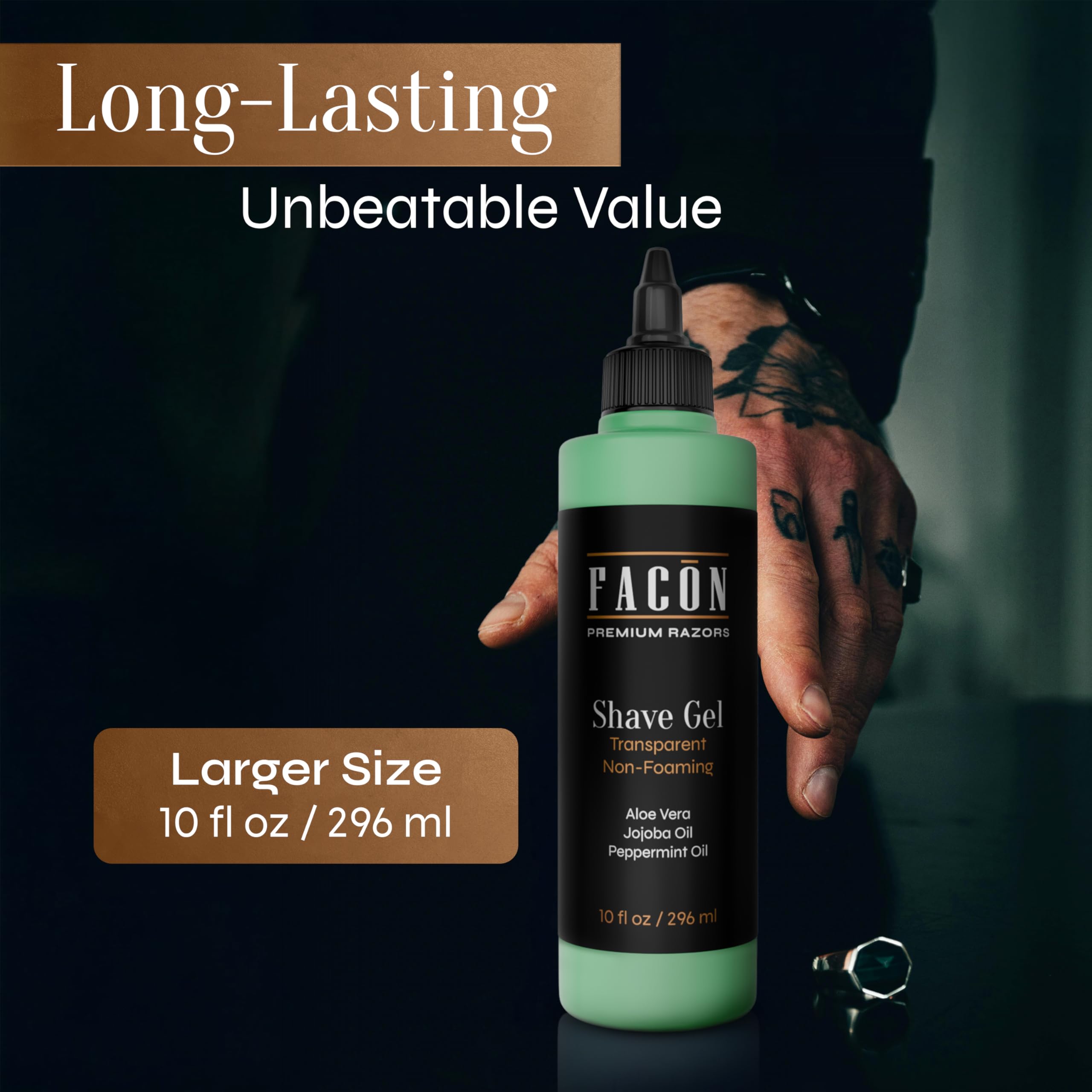 FACON razor glide with gel reduces drag for smoother shaves.