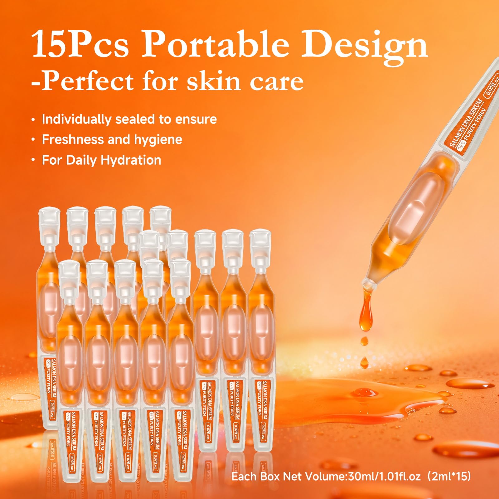 Faczuryn Salmon DNA Serum single-use ampoules preserve freshness and potency while traveling.