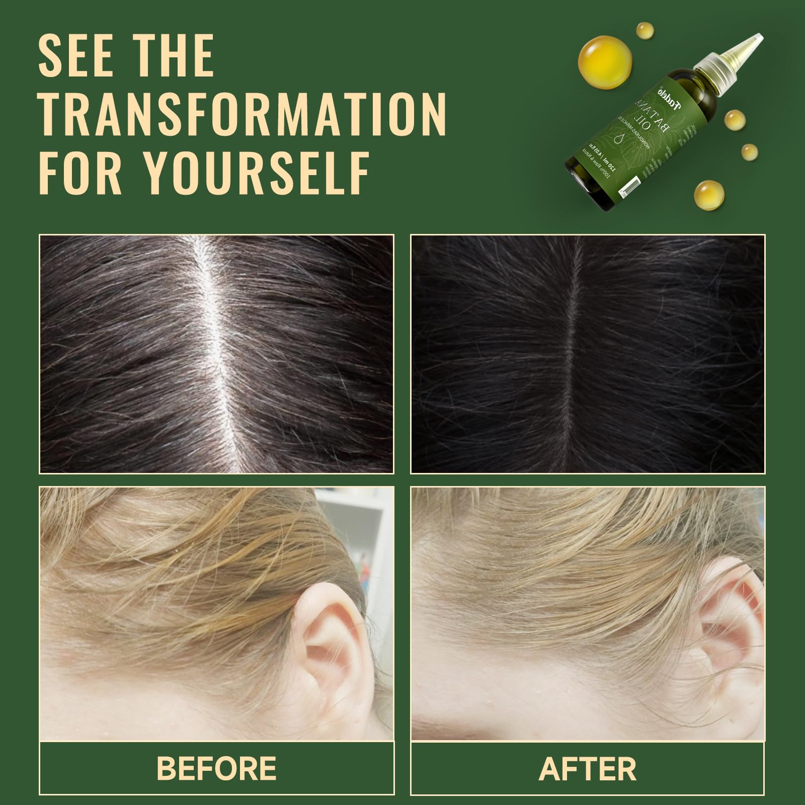 Fadelo Batana Oil bottle pour illustrating easy application for hair care.
